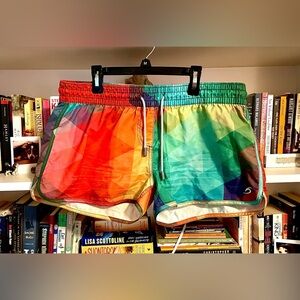 Surf Cuz Rainbow Geometric Board Shorts Swimsuit Size 10 Waterproof Swimwear EUC
